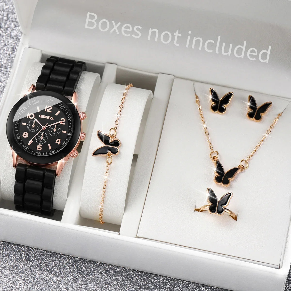 2026 Ladies' Korean version high-end fashion watch with simple classic faux leather strap watch set for women Qme