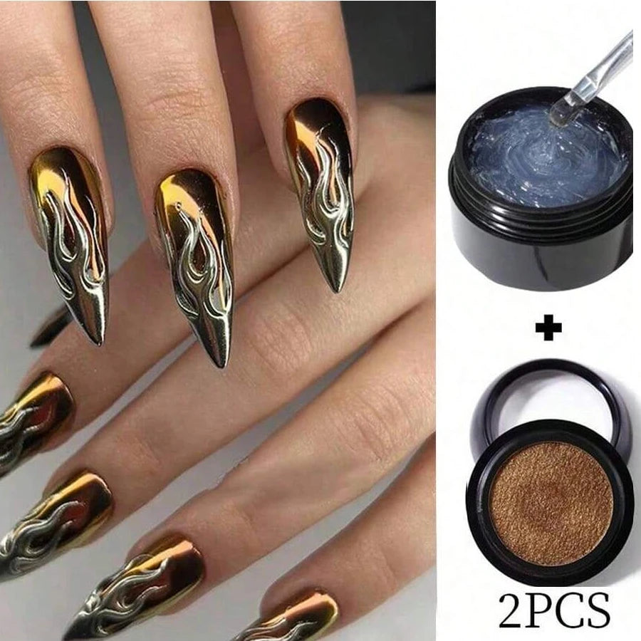 5 3D Clear Nail Gel Art Mirror Powder Create Metallic Qme gold