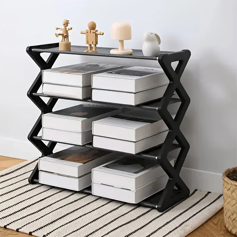 4Layer X-Type Multi Layered and Space Saving Shoe Rack,Solid Color Simple Home Assembly Shoe Rack,Suitable for Porch,Living Room Qme