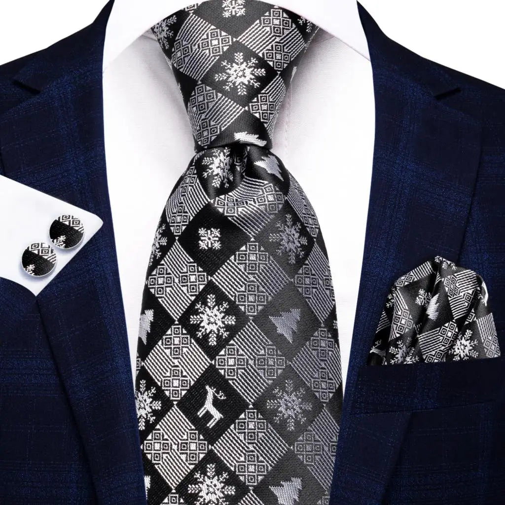 Hi-tie Smoke Grey Tie Men Elegant Mens Necktie Pocket Square Cufflink Qme 3741