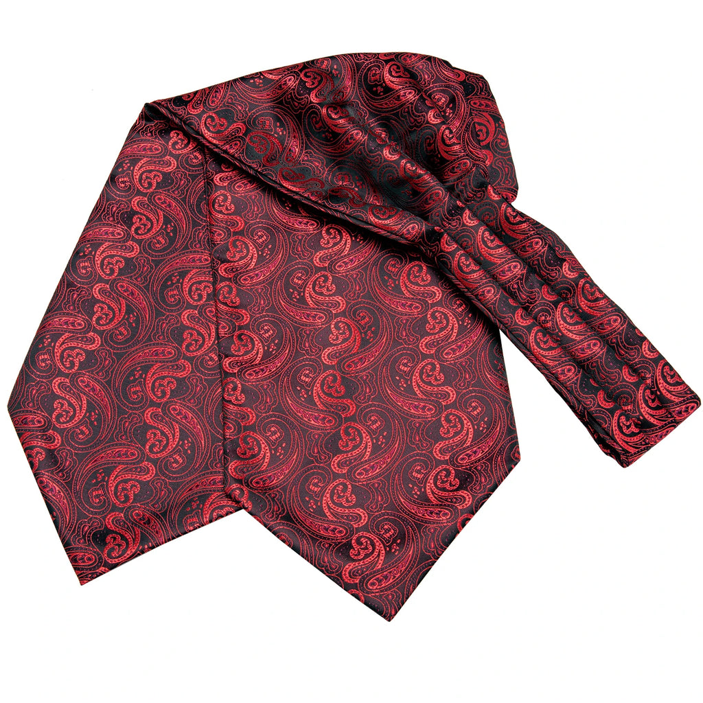 Hi-tie Mens Ascot Brooch Black Blue Red Gold Purple Paisley Cravat Qme