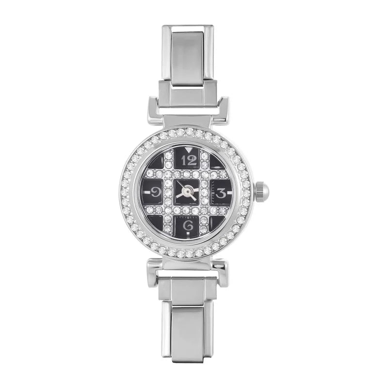 Women's Men DIY Italian Elastic Charm Stainless Luxury Zircon Round