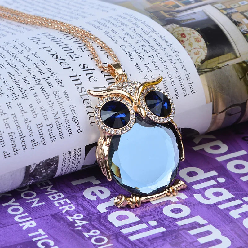 New Vintage Crystal Owl Necklaces Fashion Design Pendant Necklace Women Sweater Chain Jewelry Clothing Accessories Qme