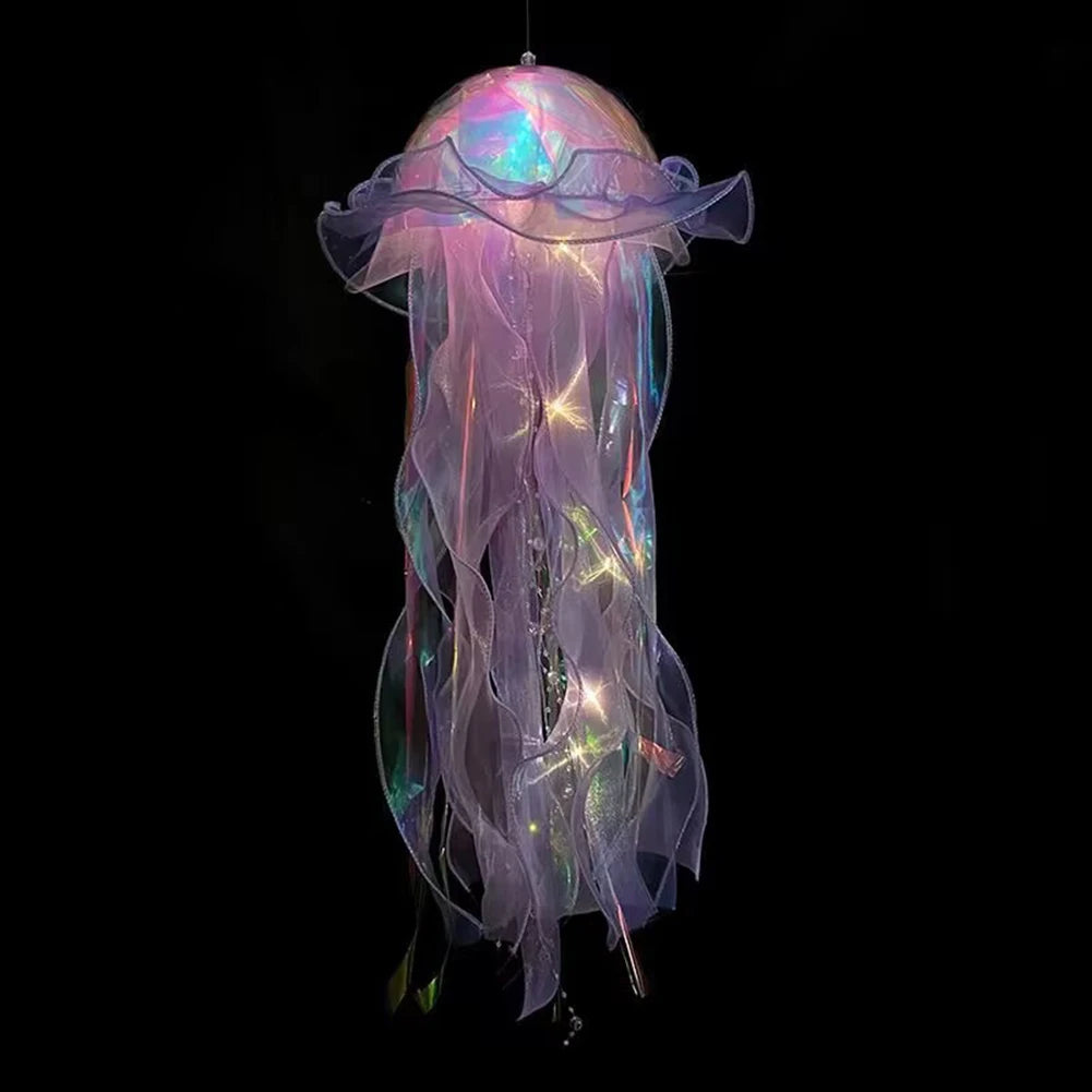 1/5PCS Jellyfish Bedroom Night Light Lamp Hanging Atmosphere Decoration Lamp with Ribbon Bead for Girl Bedroom Home Decoration Qme Purple 1PCS