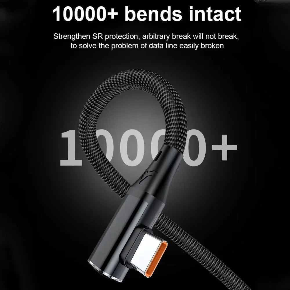 120W 90 Degree Elbow USB Type C Cable Fast Charging Cable 0.25M 1M 2M 1.5M Data Wire Charger Line For iPhone 17 16 Huawei Xiaomi Qme