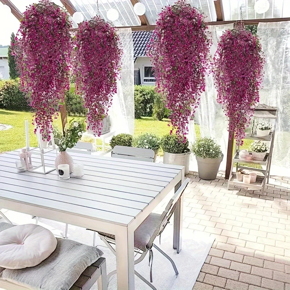 2 Artificial Hanging Plants Fake Ferns Wall Vines Suitable Indoor Qme Burgundy