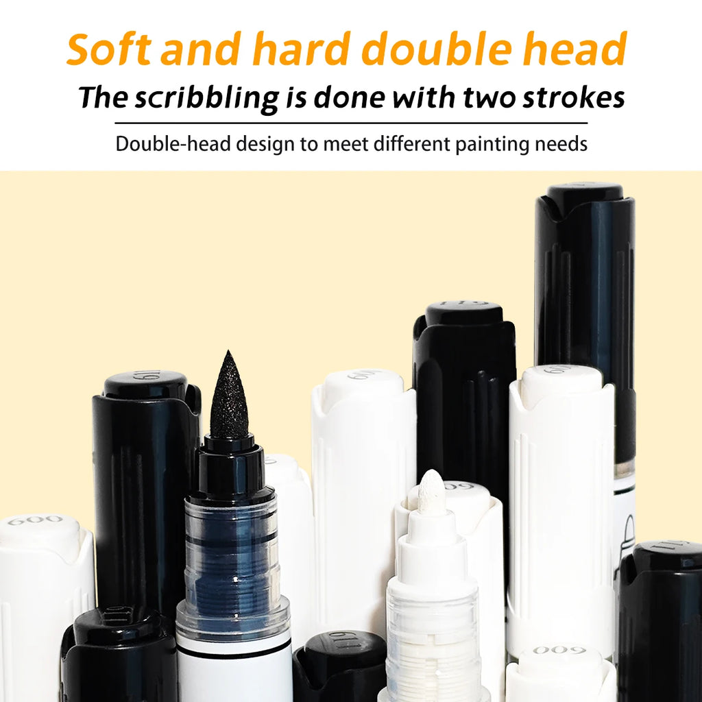 Black/White Dual Tip Acrylic Markers Pens , Premium Acrylic Paint Pens for Canvas, Stone, Glass, DIY Crafts Qme