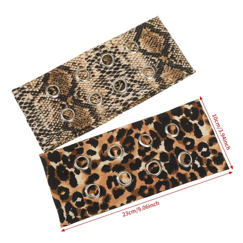 Leopard Print Hollow Metal Headband Cashew Pattern Solid Color Hollowed Out Eyelets Headband Rock Steampunk Hip-hop Qme