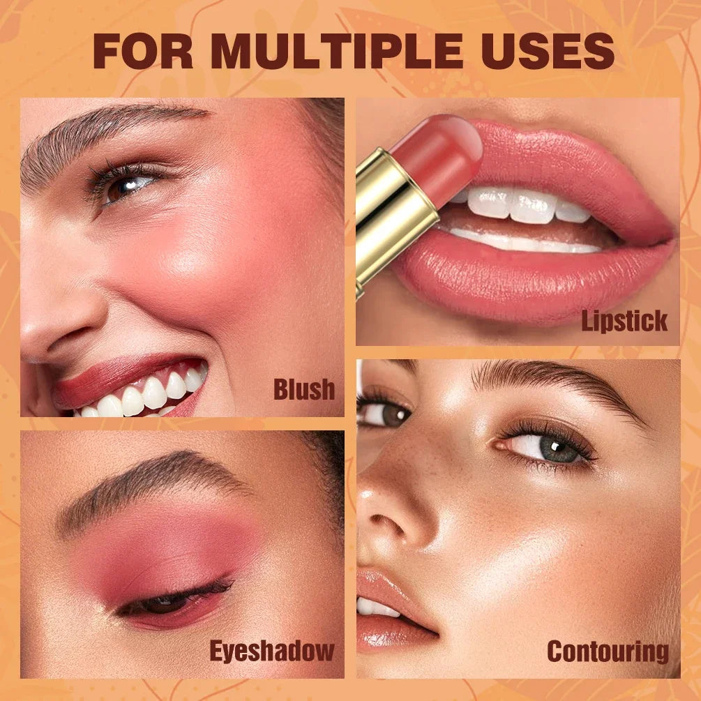 QIBEST Double Ended Contouring Blush Cream 2 In 1 Multiuse Makeup Stick Face Blusher For Lip Eyes Long Lasting Matte Bronzer Qme