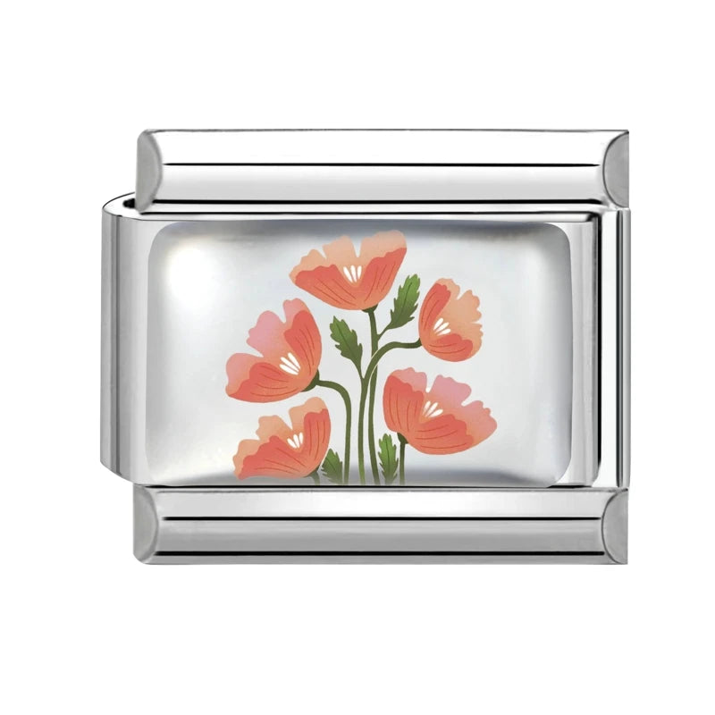 Colorful Brilliant Flowers Sunflower Lotus Tulip Charm Italian Link