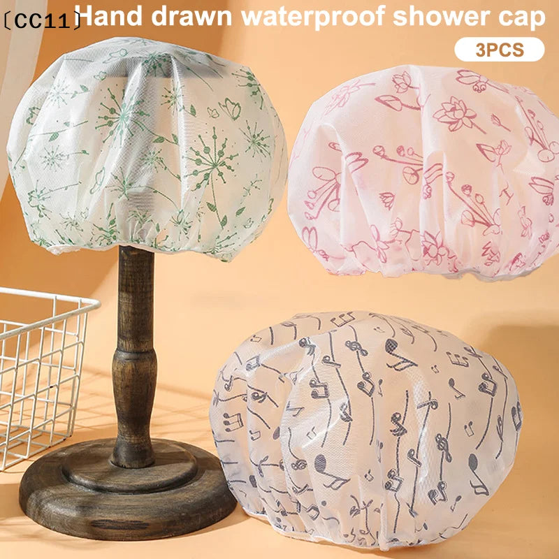 Reusable Shower Cap Elastic Band Waterproof Thicken Bathing Hat Women Qme