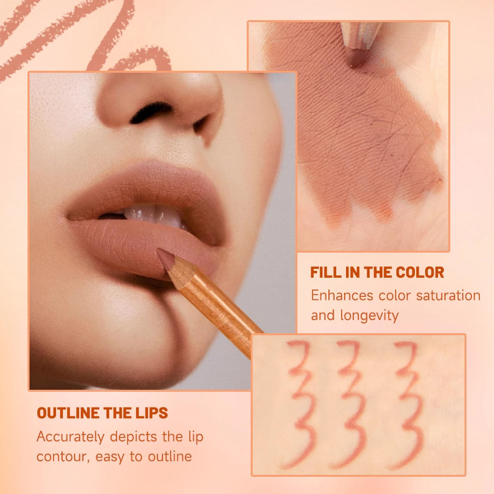 QIBEST 12Pcs/Set Matte Lip Liner Pencil Lip Outline Contouring Lasting Lipstick High Pigment Not Easy Fade Velvet Fine Lipliner Qme
