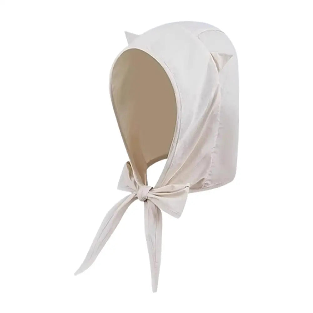 Cute Ear Sunshade Caps Hooded Hat Unisex Summer Fisherman Strap Qme Beige One size