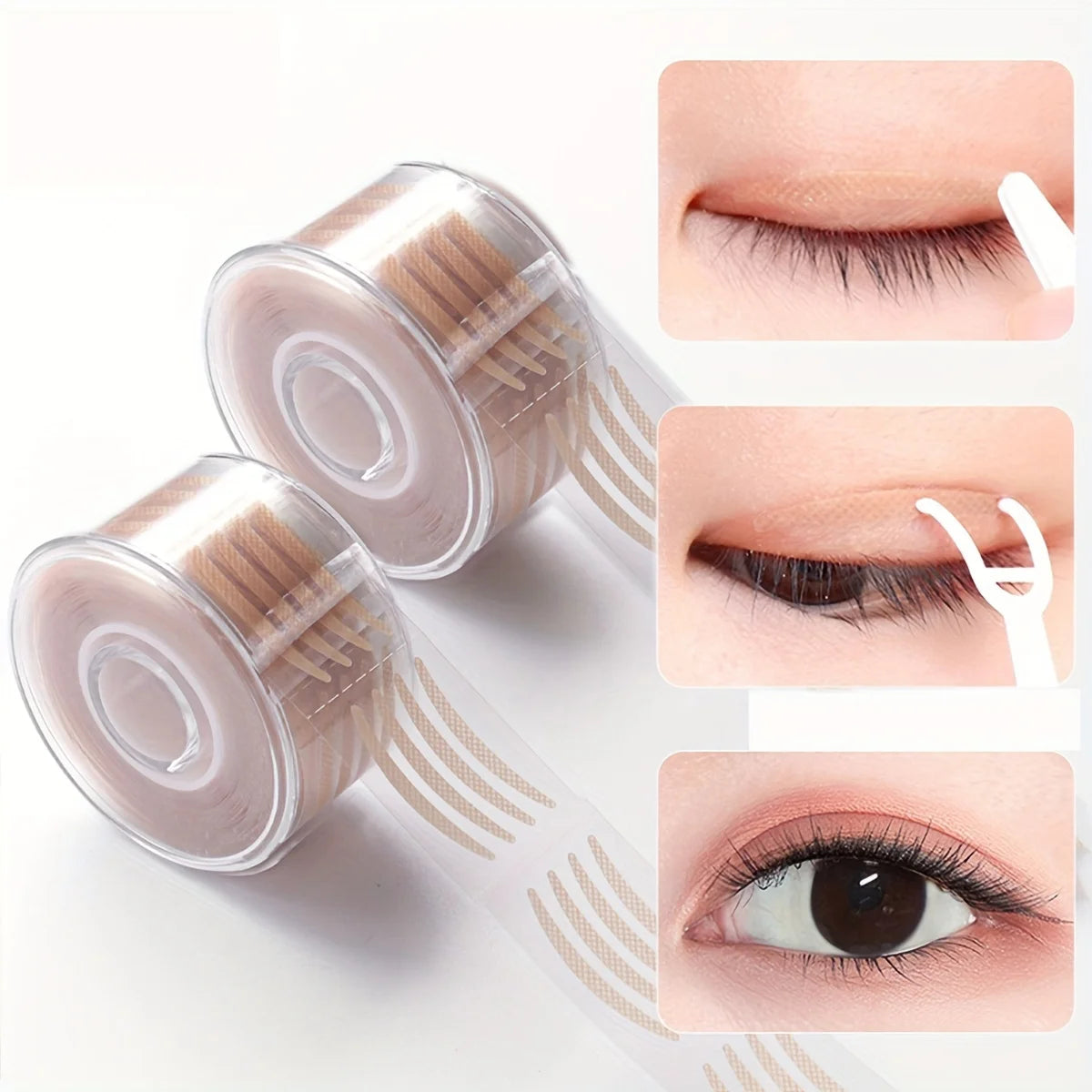 600pcs Ultra-Thin Clear Beige Eyelid Tape Stickers | Long-Lasting Lifter for Natural Big Eyes Look with Tweezers Qme