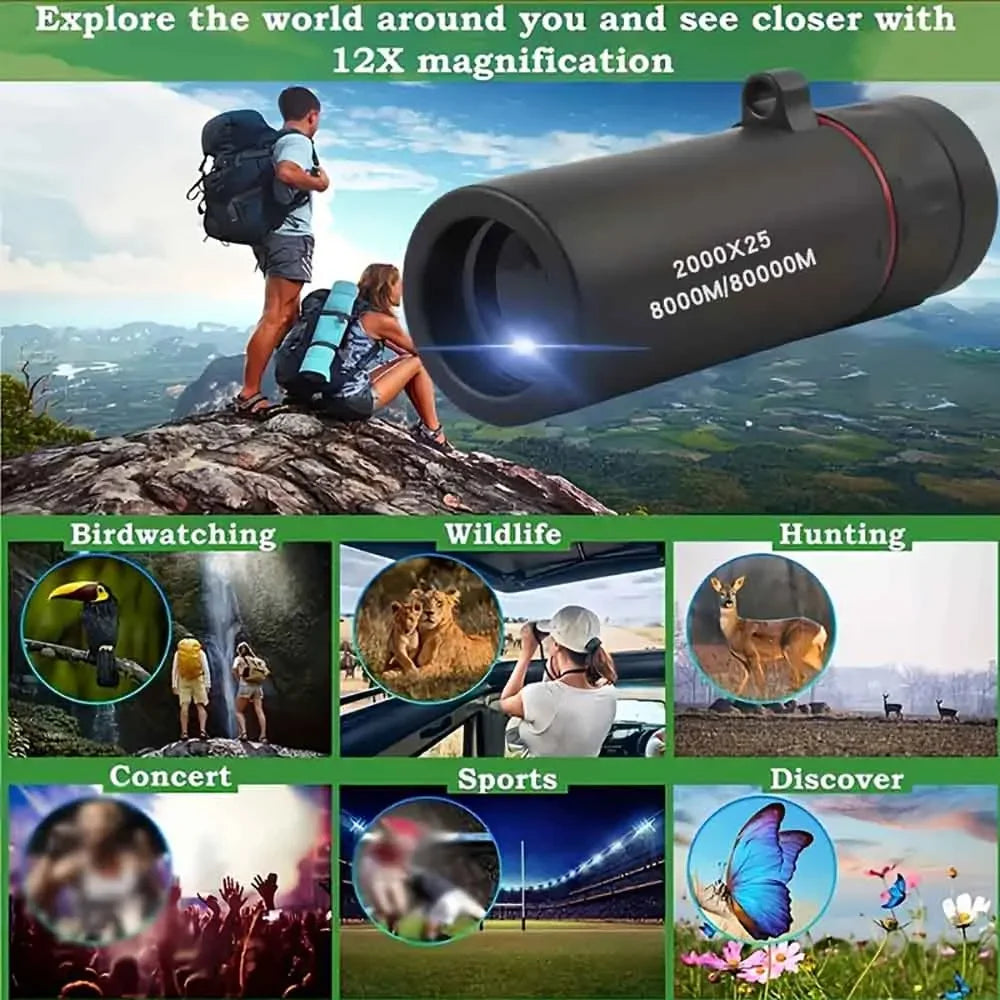 2000x25 HD Monocular Telescope Mini Portable Telescope Outdoor Camping Hunting Birdwatching Travel Hiking Fishing Telescopes Qme