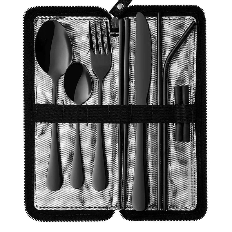 Portable Utensils Travel Camping Cutlery Stainless Steel Tableware Qme