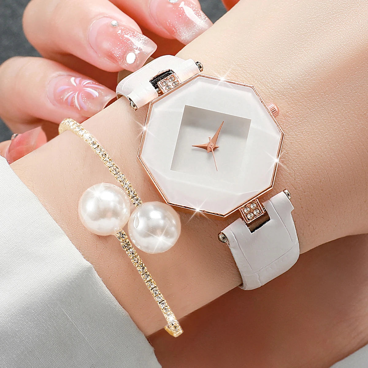2 Pe As Rel Gios Femininos Da Moda Casual Pulseira De Couro Anal Gico Qme
