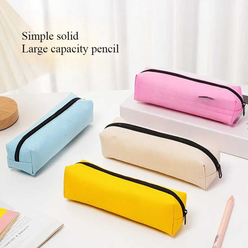 1pc Small Solid Color Simple Zipper Pencil Case Mini Pen Bags Stationery for School Office Suppliers Qme black