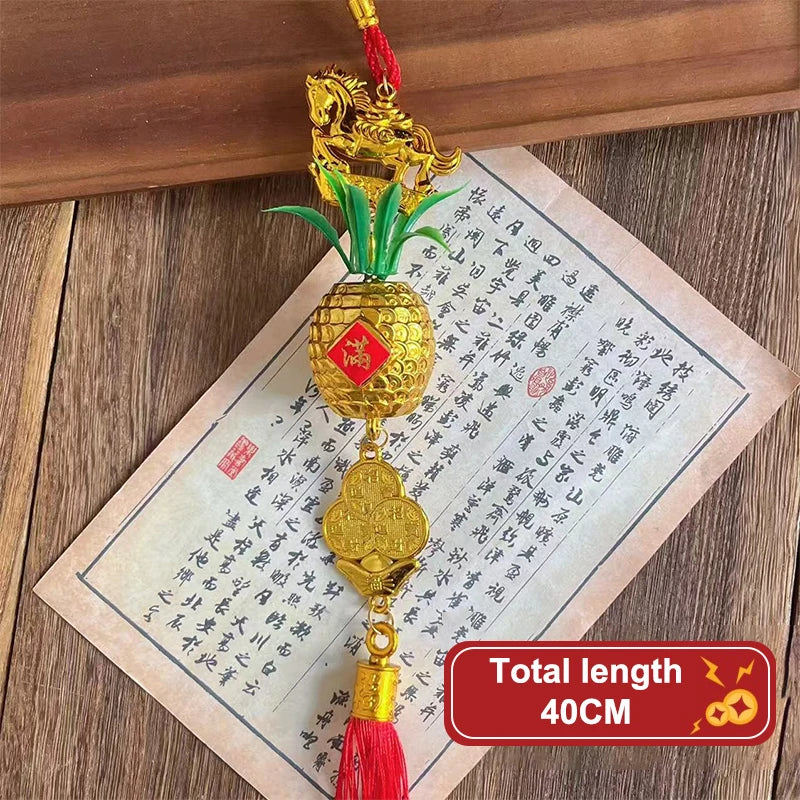 Chinese Year 2026 Celebration Decor Horse Red Gold Pineapple Hanging Qme A14