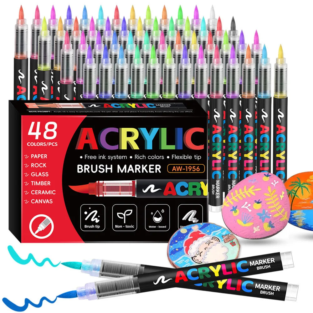 168 Colors Acrylic Markers, Automatic Ink Control System with Soft Brush Tip Acrylic Paint Pens for Rock Painting, DIY Crafts Qme