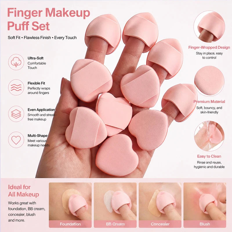 Mini Heart-shaped Finger Powder Puff Makeup Tool Air Cushion Sponge Qme