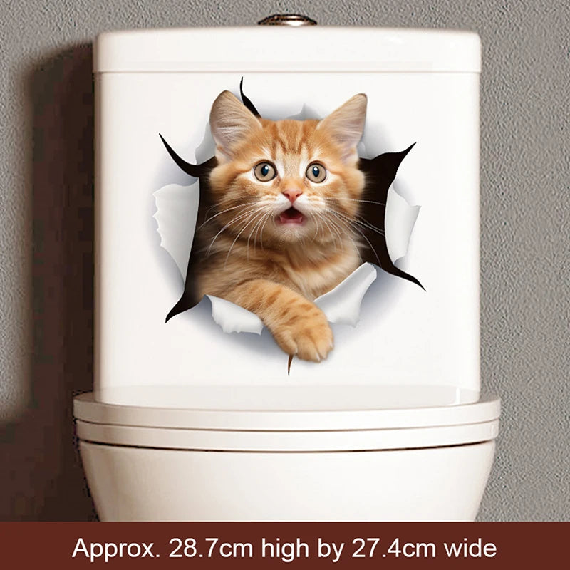 Animal Decals Decor Bathroom Washroom Funny 3D Kitten Toilet Seat Qme 05