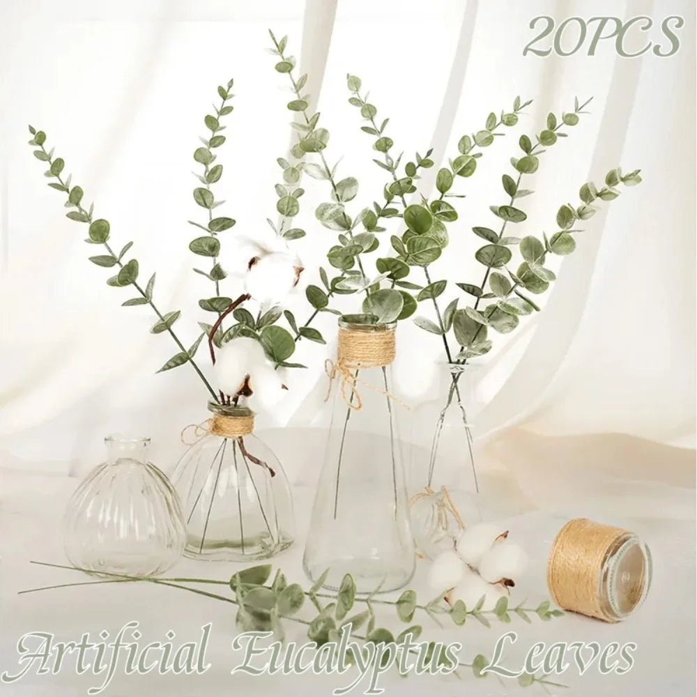 20/10PCS Artificial Eucalyptus Leaves Artificial Plants Tree Stems Flower Wreath Bouquet Garden Decorations Home Accessories Qme