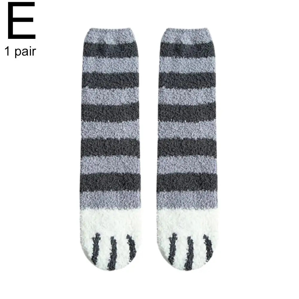 Women Winter Warm Fluffy Socks Cute Animal Claw Cat Paw Footprint Fuzzy Socks Female Thick Coral Fleece Home Floor Sleep Socks Qme E