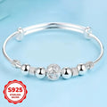 925 Sterling Silver Exquisite Beaded Bangle for Women, Stylish and Elegant Adjustable Bangle, Party Gift Accessory Jewelry Qme Default Title