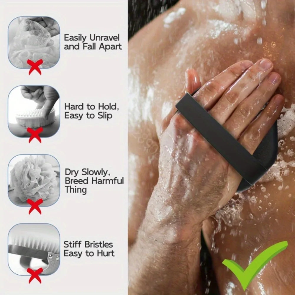 Bath Soft Silicone Back Brush Shower Sponge Scrubbing Handle Qme