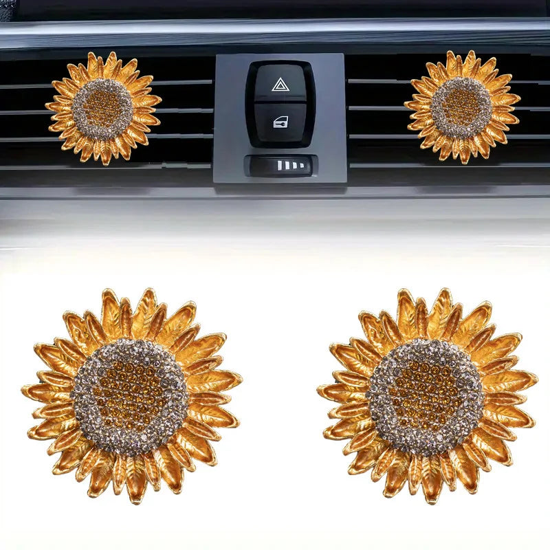 Shiny Rhinestone Sunflower Car Air Freshener Clip Auto Vent Aroma Qme
