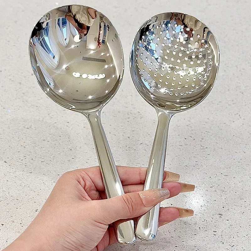1 Stainless Steel Ladle Serving Soup Rice Spoon Drain Hole Heat Qme