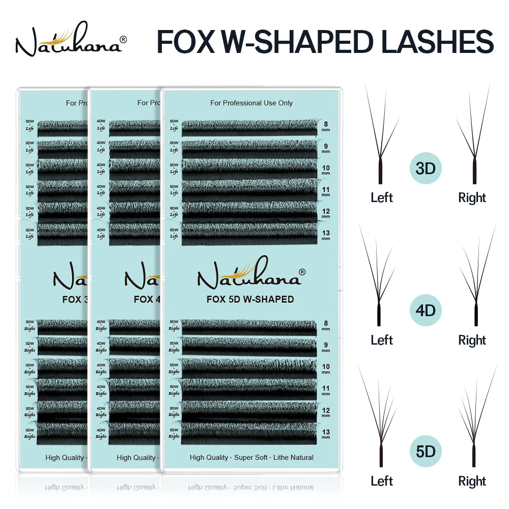 NATUHANA FOX 3D 4D 5D W-shaped Eyelash Extension Cat Eye Long Tail Qme