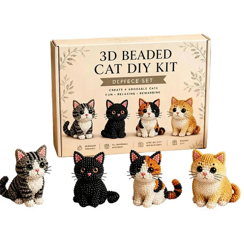 DIY Animal Beading Kit Cute Beginner-Friendly 3D Cat Funny Animal Beadwork Kit for Desk Decorations Bookshelf Decor Party Favors Qme A