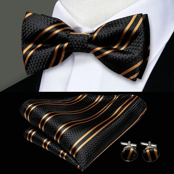 Mens Bow Tie Hanky Cufflinks Pre-tied Red White Pink Solid Floral Stripes Paisley Bowtie for Male Wedding Business Gift Qme LDLH0561