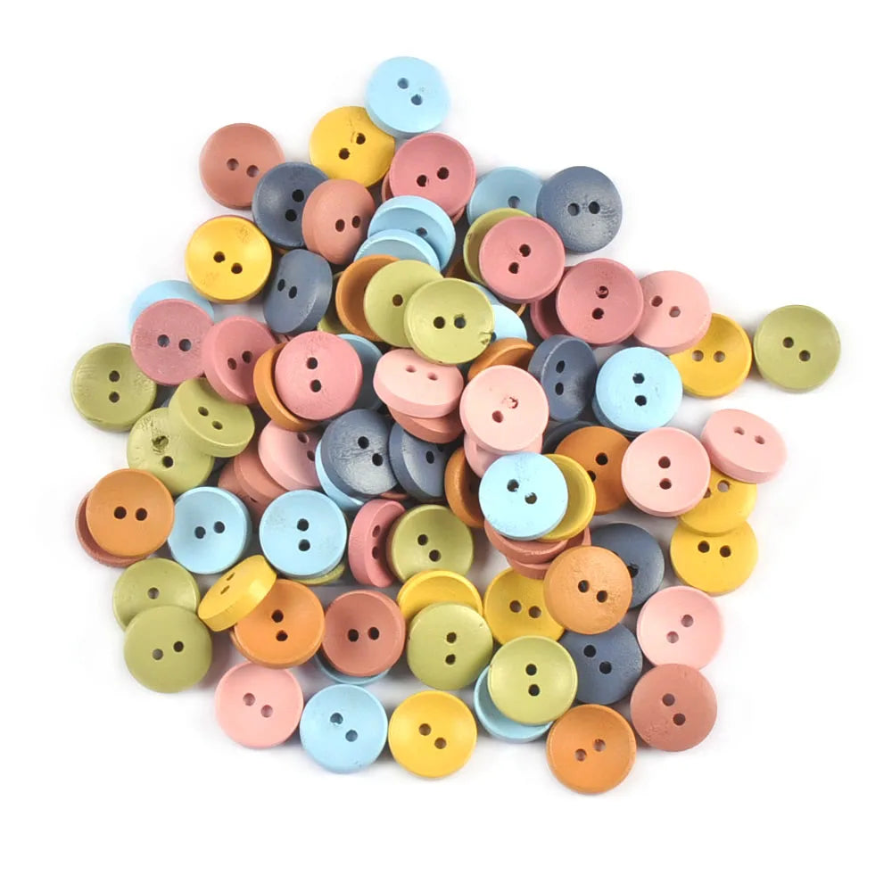 50Pcs Mixed Color 2Holes Round Wooden Buttons For Scrapbook Crafts Sewing Accessories Home Decor Handmade Supplies 15/20/25mm Qme 15mm