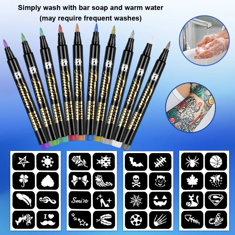 Metallic Temporary Tattoo Pen Skin Safe Body Markers Stackable Paint Qme
