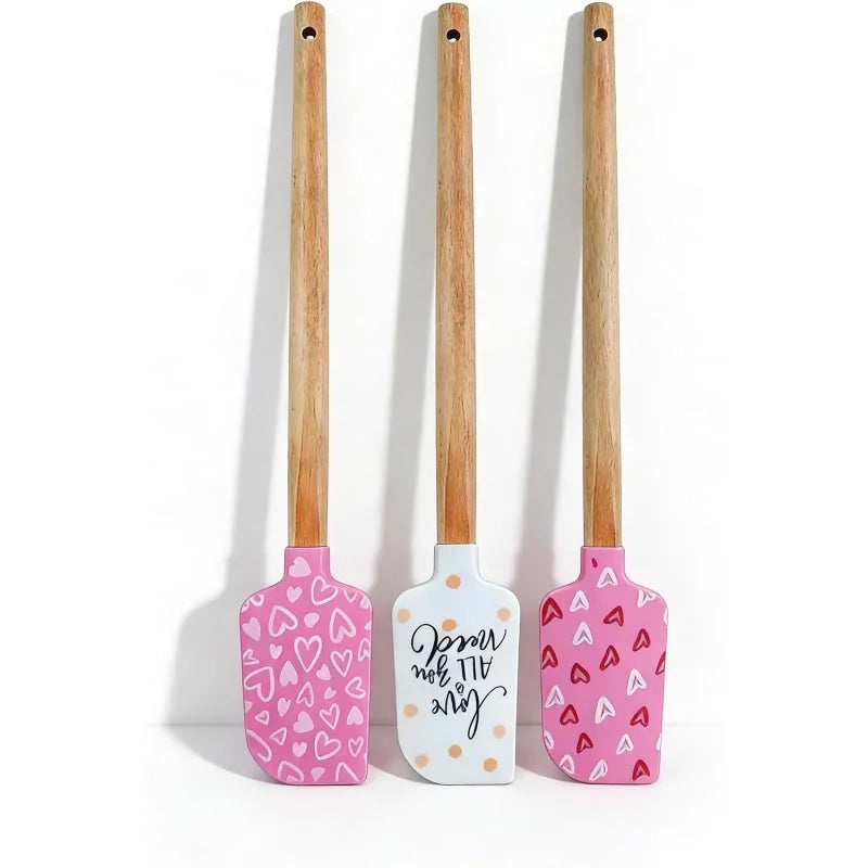 Silicone Spatula Wooden Handles Food Grade Non-stick Cooking Baking Qme 3Pcs kit