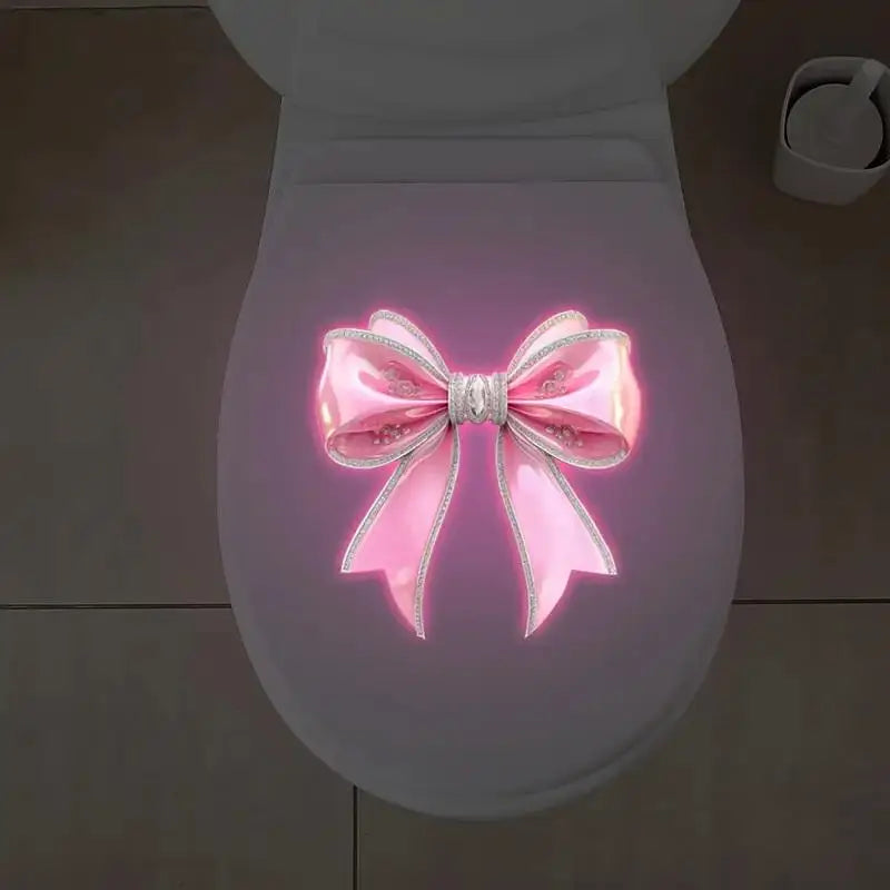 Pink Bowknot Toilet Sticker Glow Luminous Seat Cover Waterproof Qme