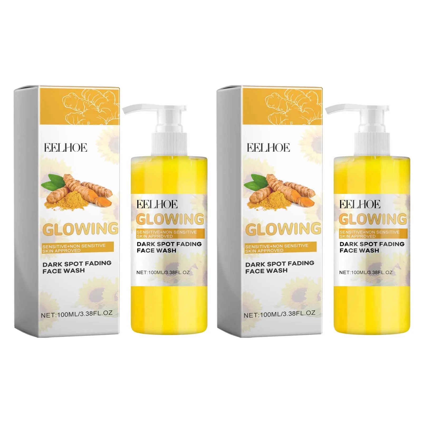 Turmeric Brightening Cleanser Deep Cleansing Makeup Remover Refreshing Non-Tightening Facial Wash Natural Skincare Formula Qme 2 x 100ml Boxed