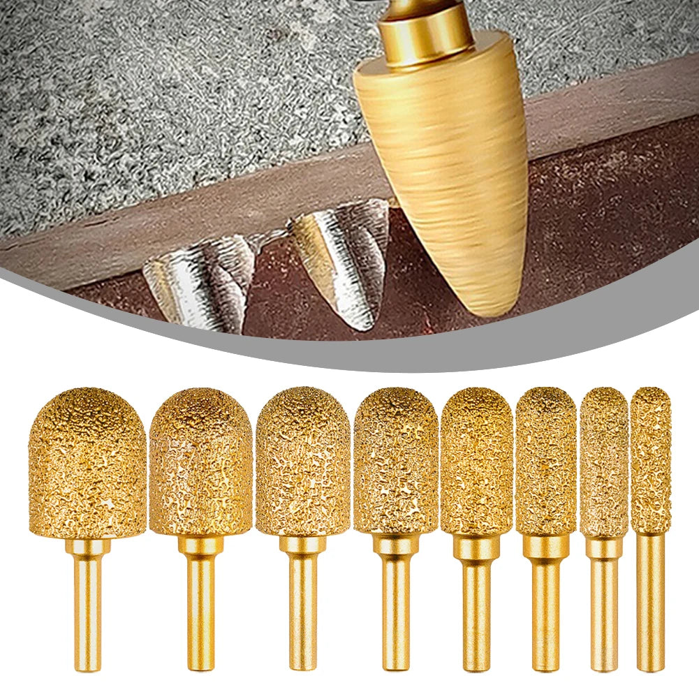 1PC 8-25mm Diamond Grinding Head 6mm Round Handle For Metal Stone Engraving Polishing Burr Tools Qme