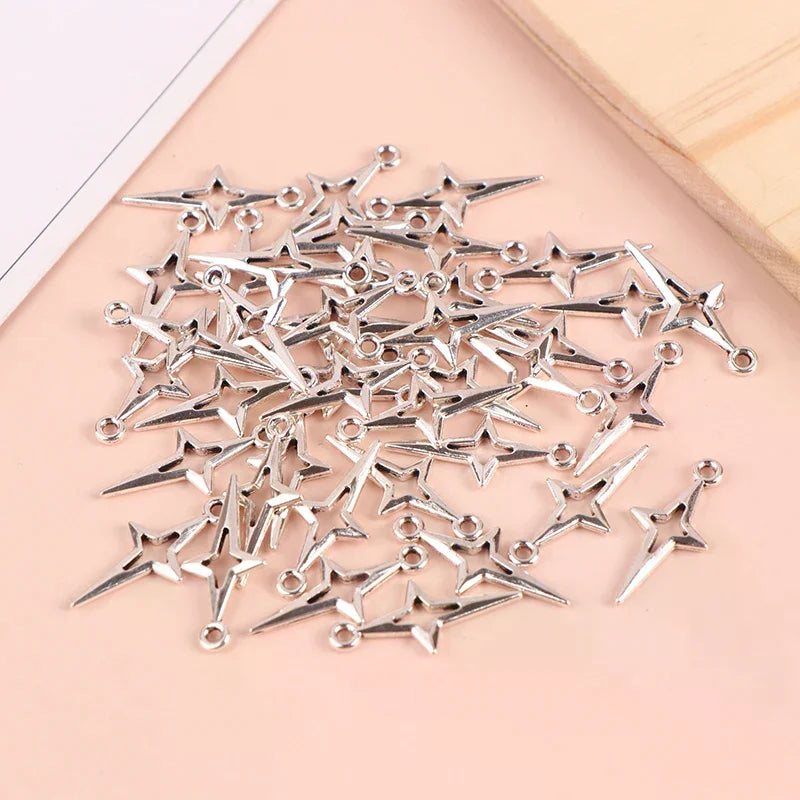 40pcs 23x10mm Antique Silver Color Openwork Star Charms For Jewelry Making Diy Accessories Qme
