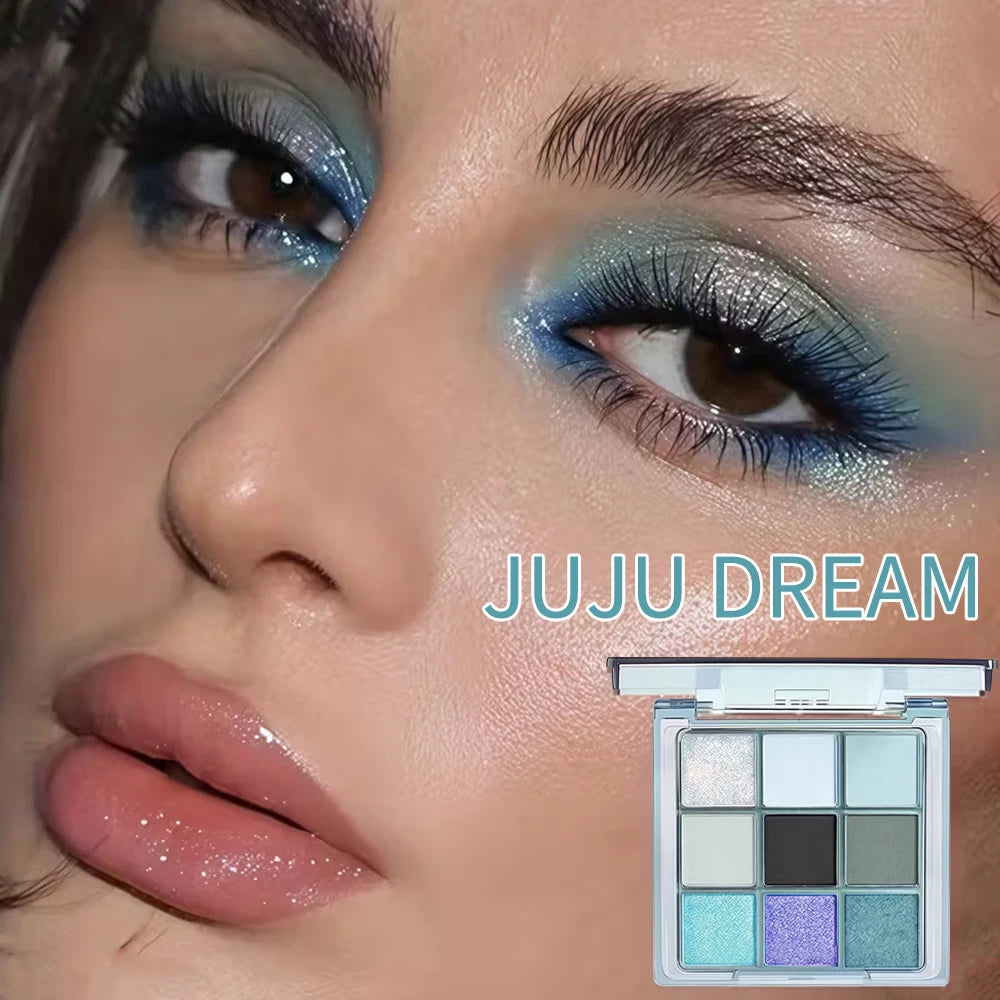 9-Color Blue Eyeshadow Palette Matte Pearlescent Shimmer Shades Qme
