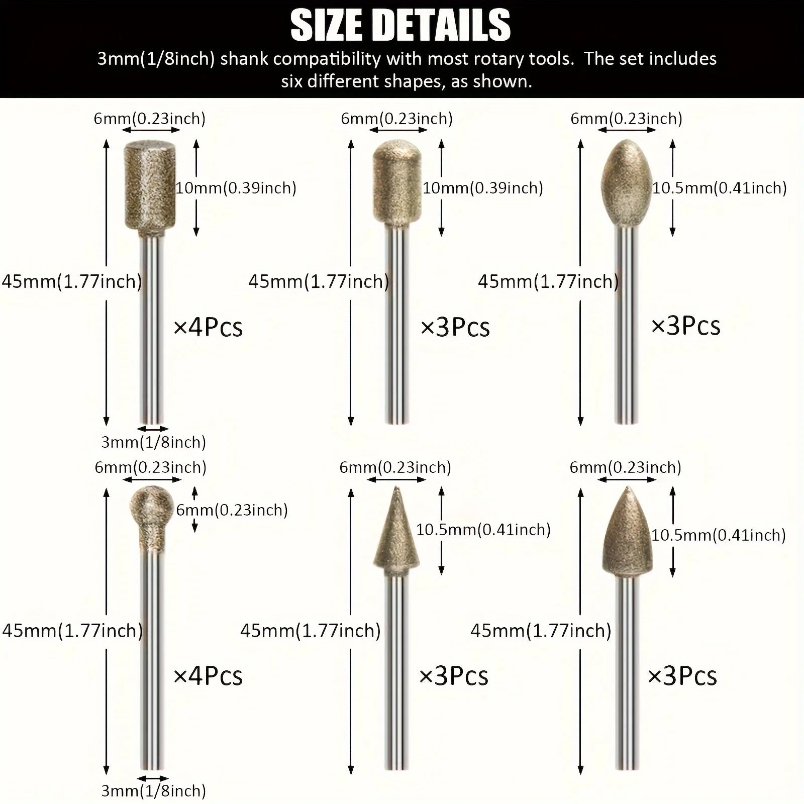 20pcs Diamond Grinding Head Set, Rotating Tool Accessories Carving Combination, Suitable for Carving, Polishing, and Polishing J Qme