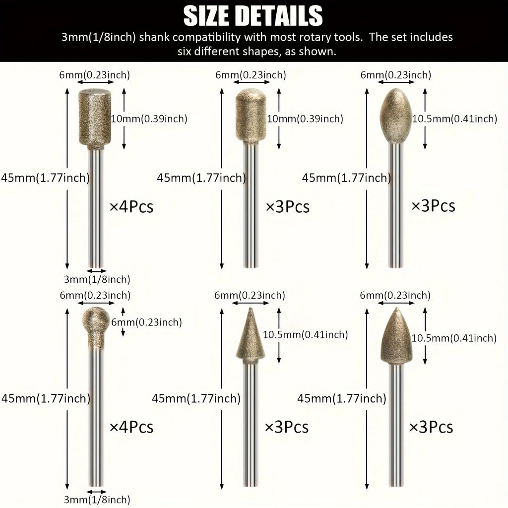 20pcs Diamond Grinding Head Set, Rotating Tool Accessories Carving Combination, Suitable for Carving, Polishing, and Polishing J Qme