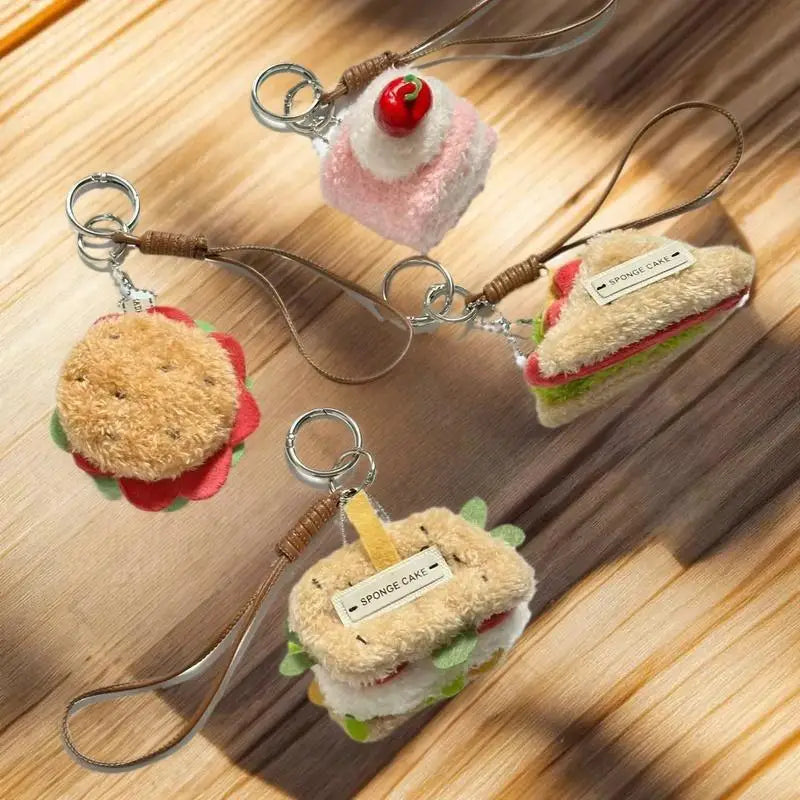 Fun and Creative Food Simulation Plush Keychain; Sandwich, Hamburger, Cake; Cute Stuffed Doll Bag Pendant Gift Qme