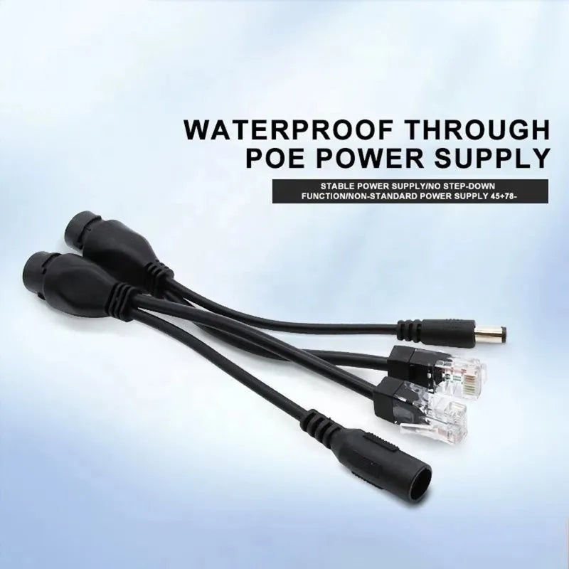 2pcs Gigabit PoE Splitter Cable 48V Input Multi-Voltage Output 5V/12V/24V DC 5.5x2.1mm Jack IP65 Waterproof for IP Camera Qme