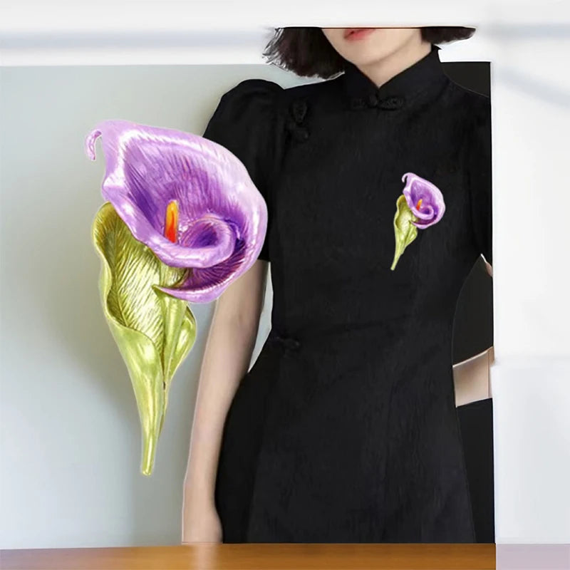 Pretty Lily Flower Brooches For Women Unisex 4-color Enamel Plants Party Office Brooch Pin Gifts Qme A4