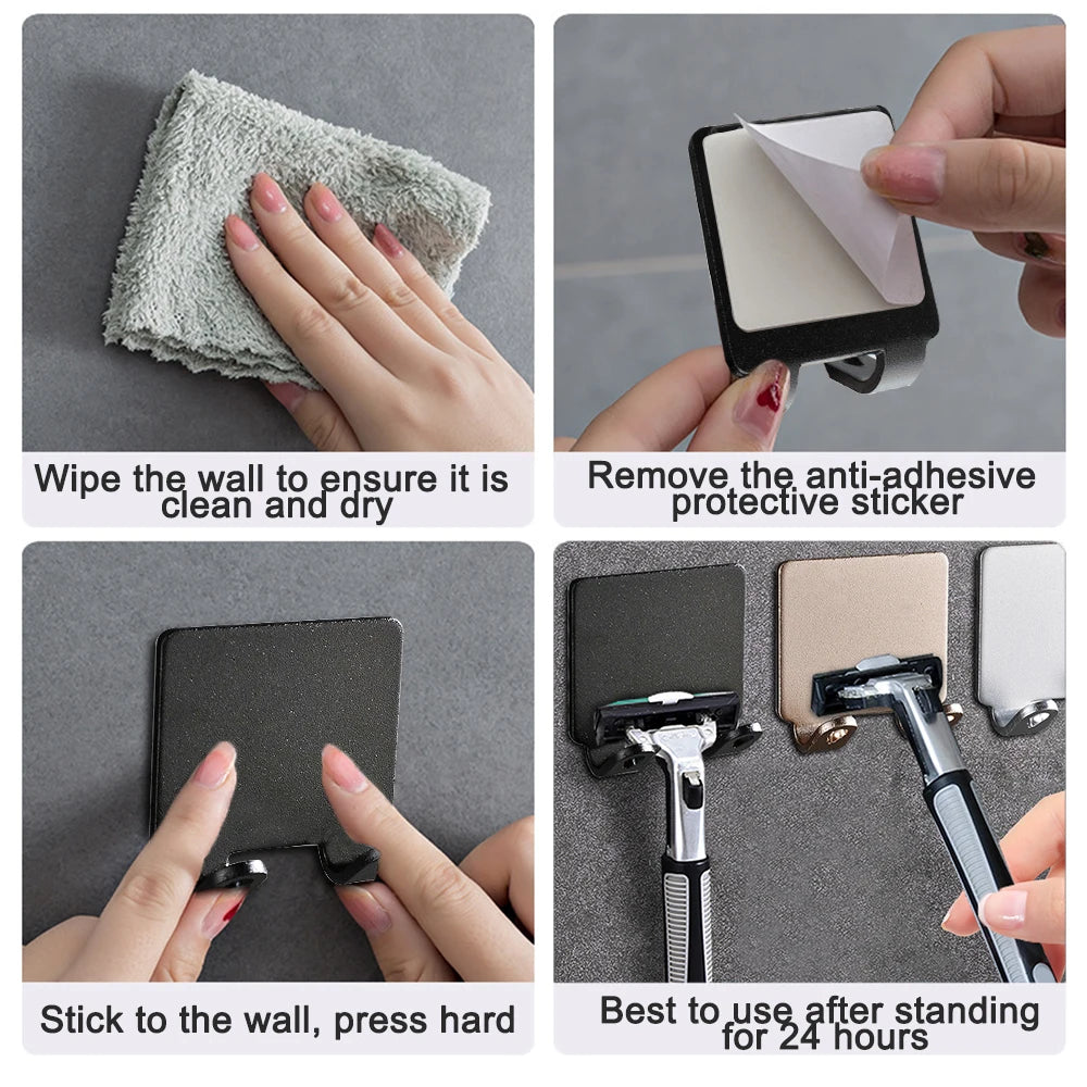Bathroom Adhesive Wall Hook Hanging Hooks Wall Coat Rack Hanger Stickers Non Punching Shaver Holder Storage Hook Razor Rack Wall Qme