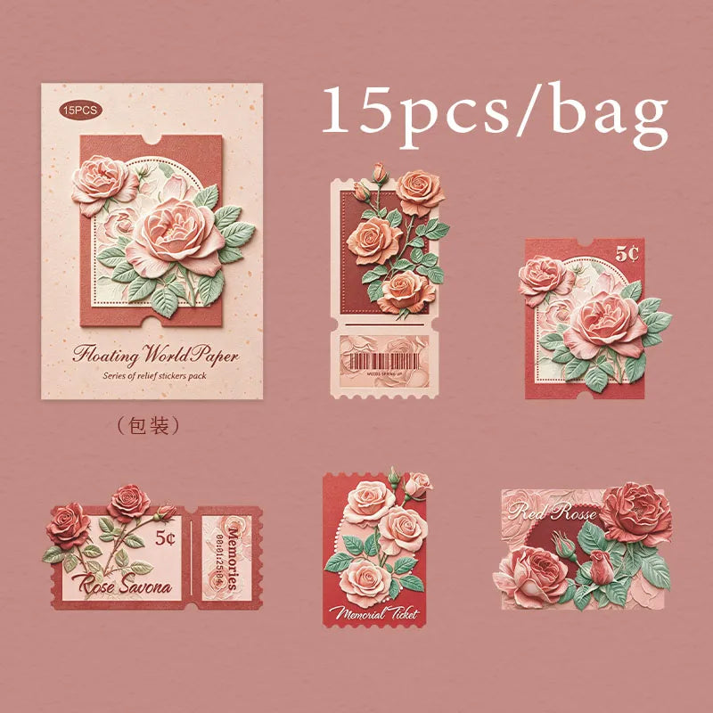 European Vintage Stamp & Floral Border Stickers, Junk Journal Collage Decorative Decals, Ideal Holiday & Birthday Gifts Qme A